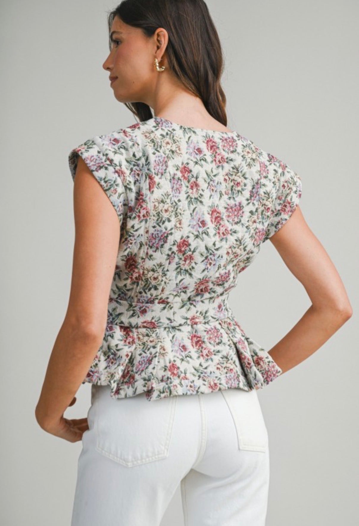 Scarlett Tapestry Floral Print Peplum Top