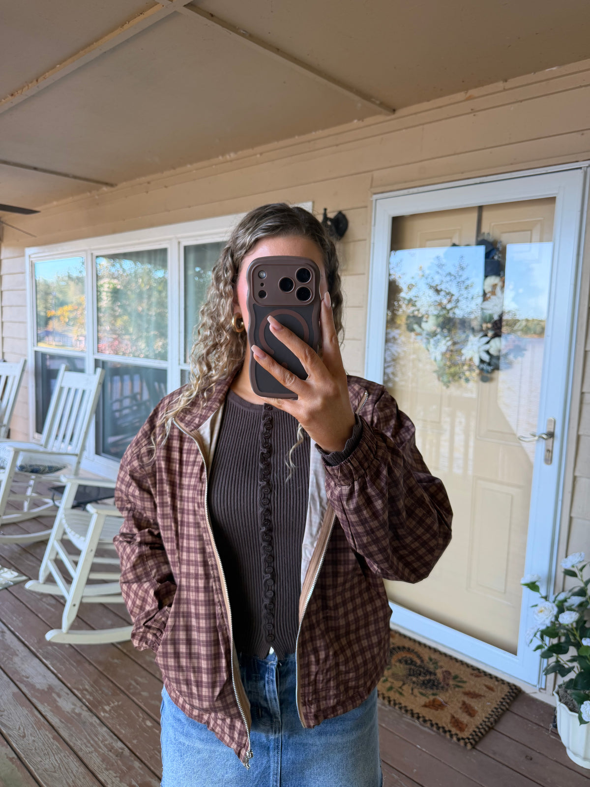 Apple Orchard Plaid Windbreaker Jacket