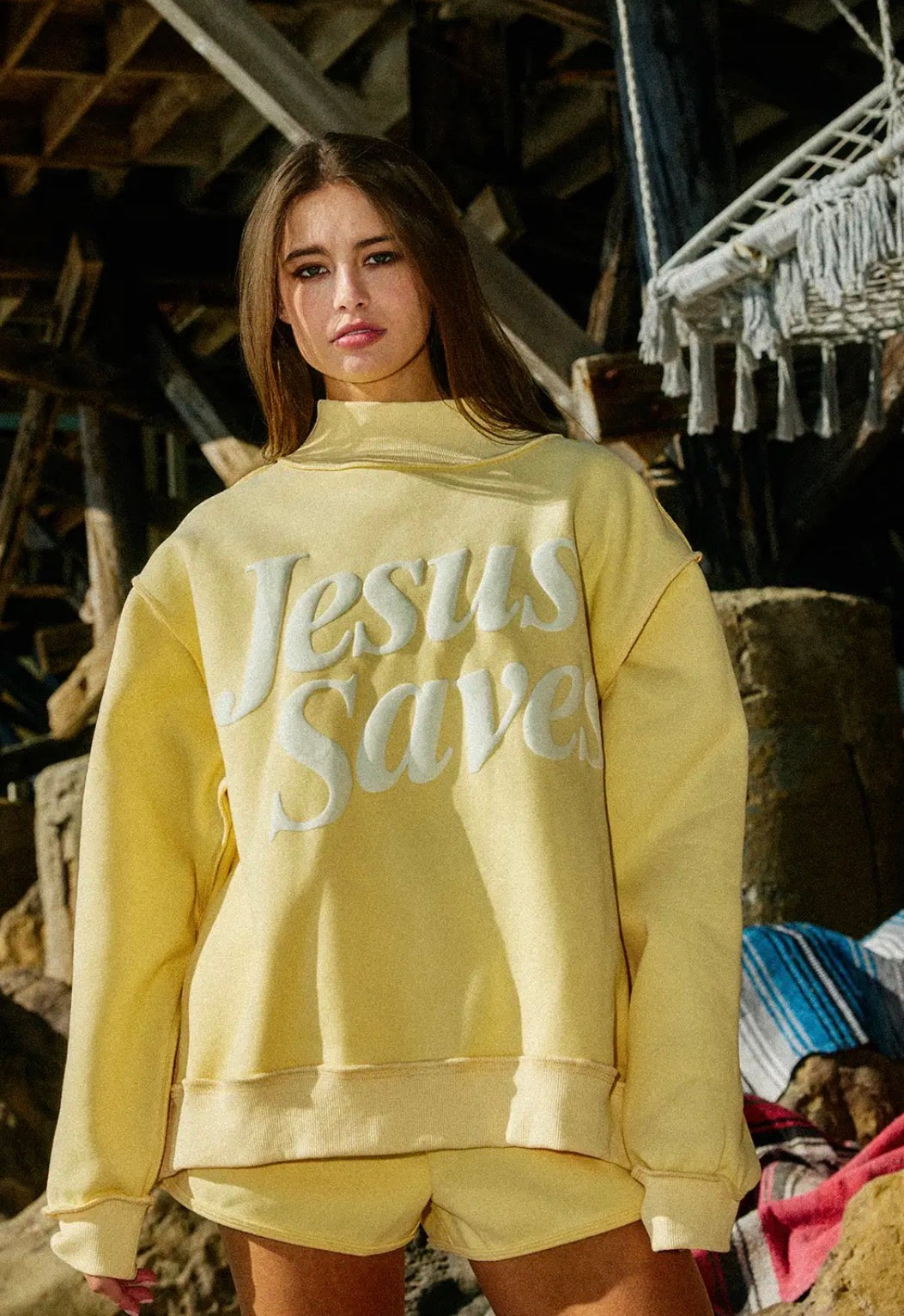 Jesus Saves Mockneck in Butter Yellow