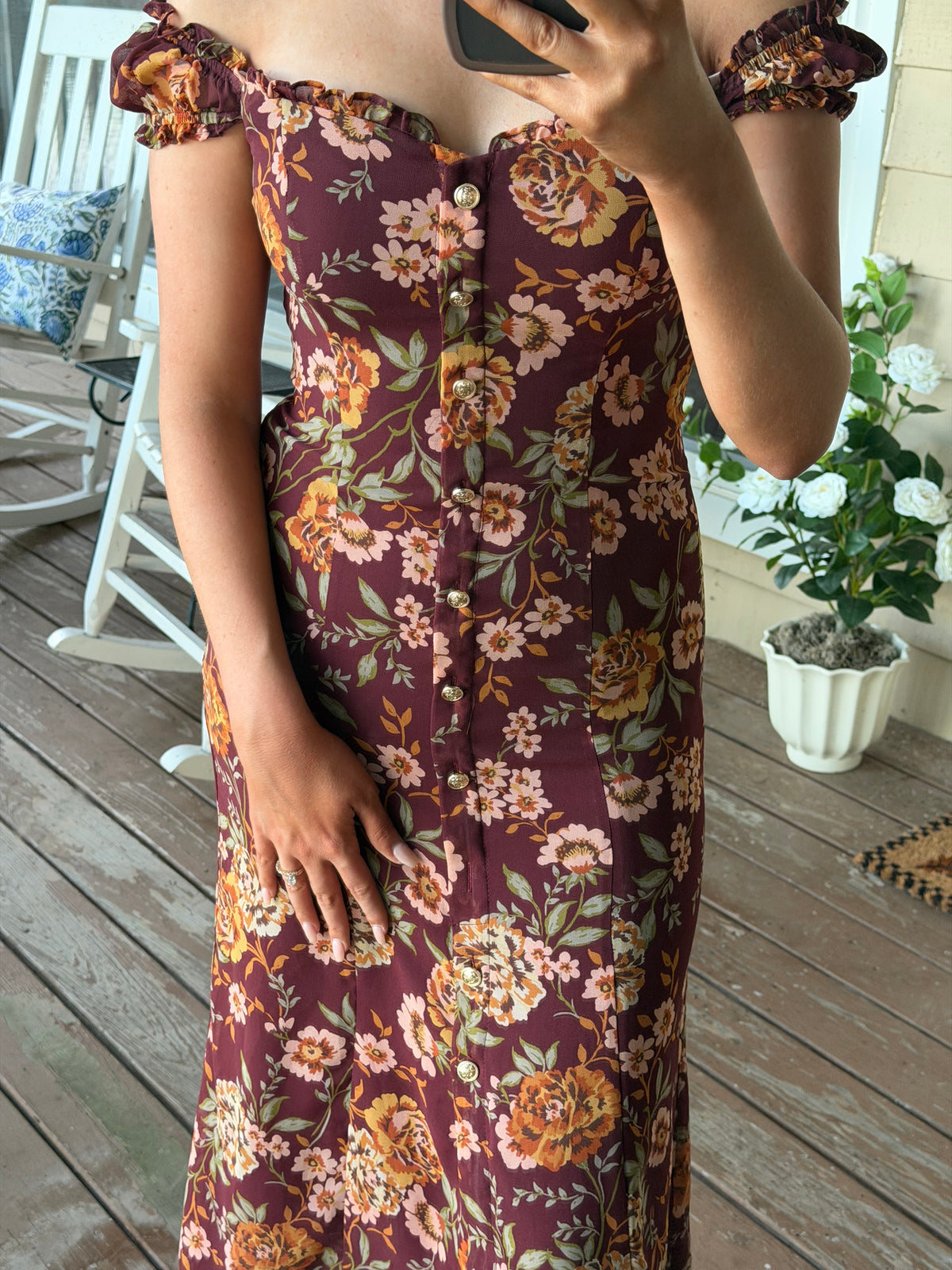 Lauren Floral Wine Midi Dress