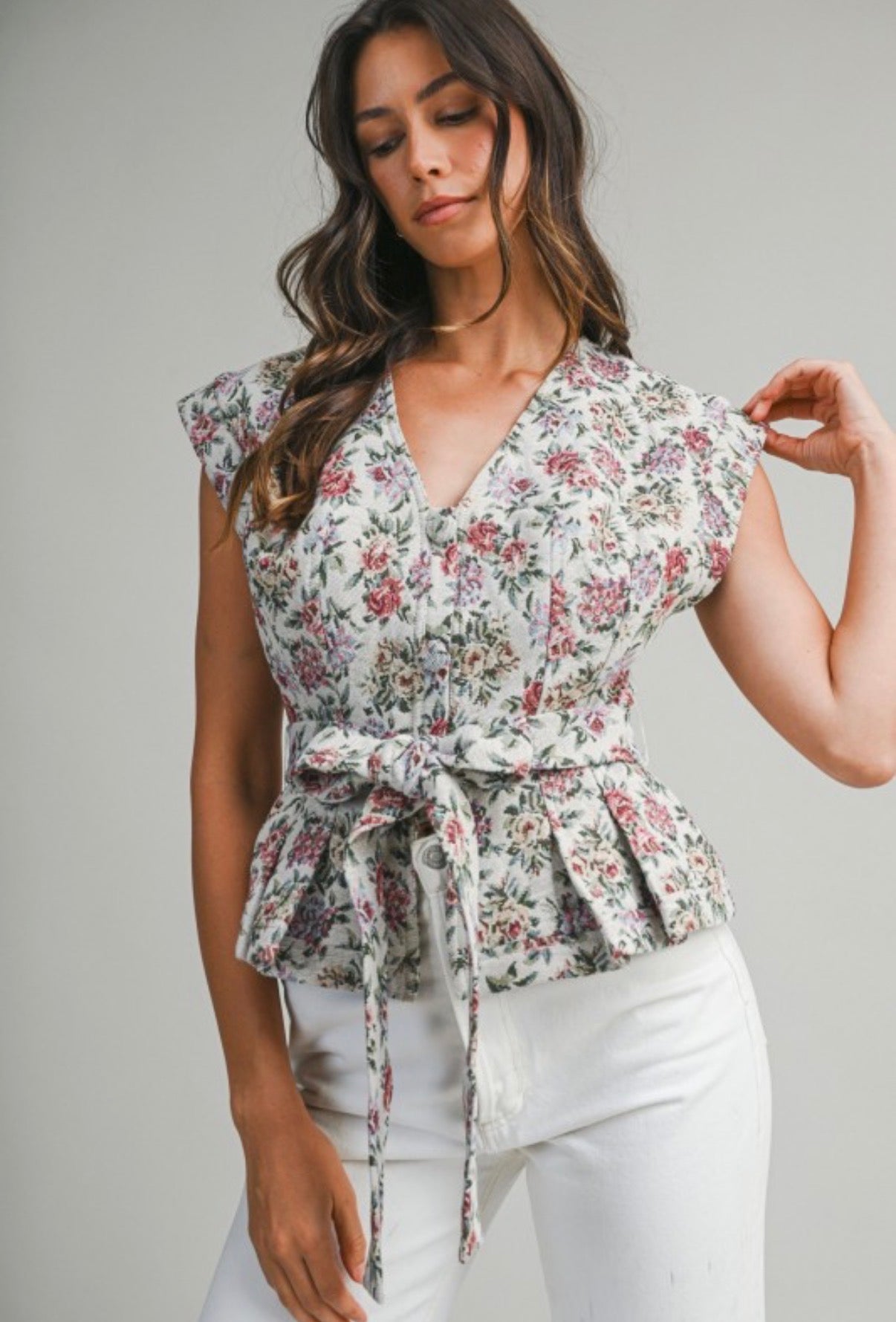 Scarlett Tapestry Floral Print Peplum Top