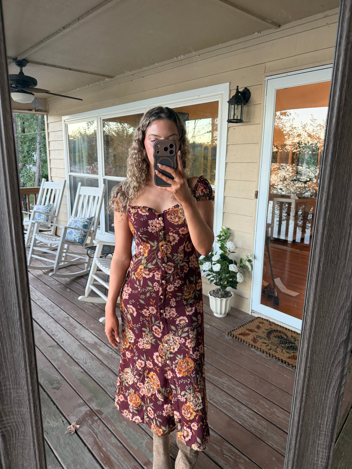 Lauren Floral Wine Midi Dress