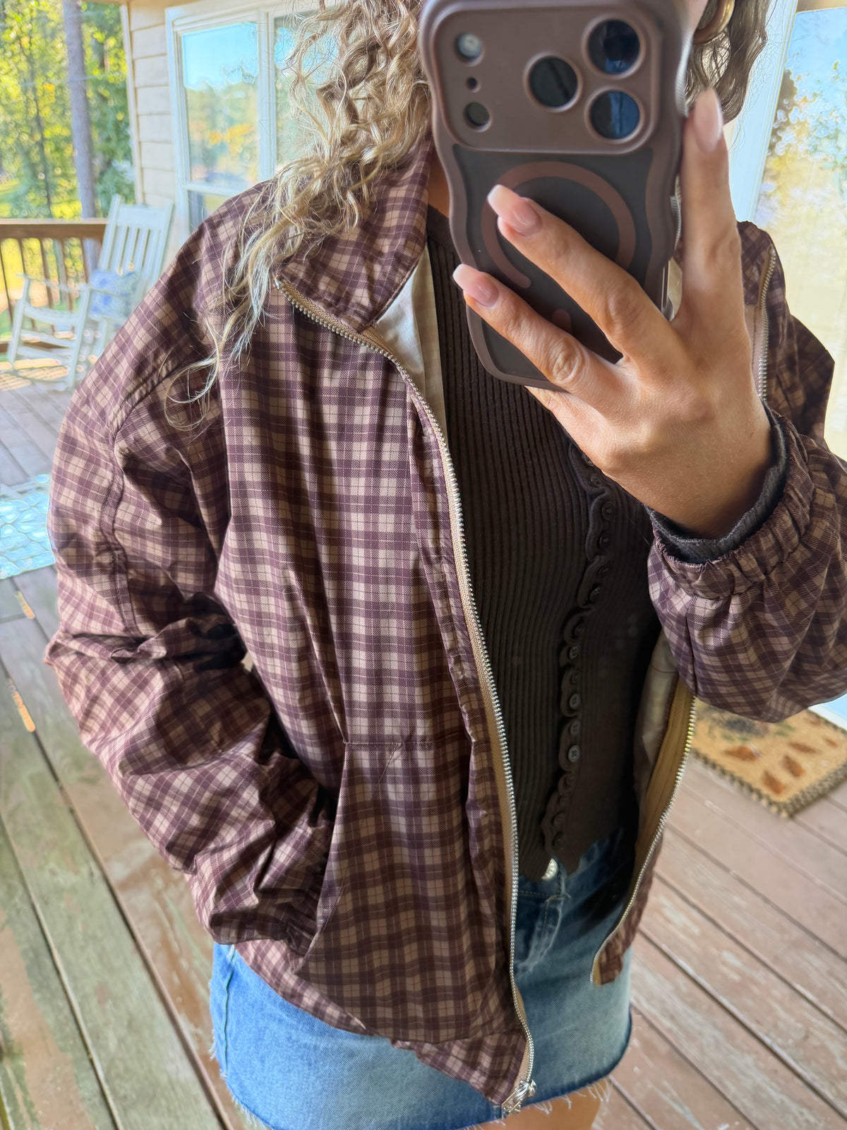 Apple Orchard Plaid Windbreaker Jacket
