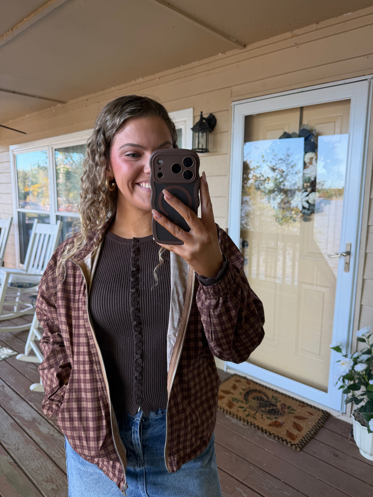 Apple Orchard Plaid Windbreaker Jacket