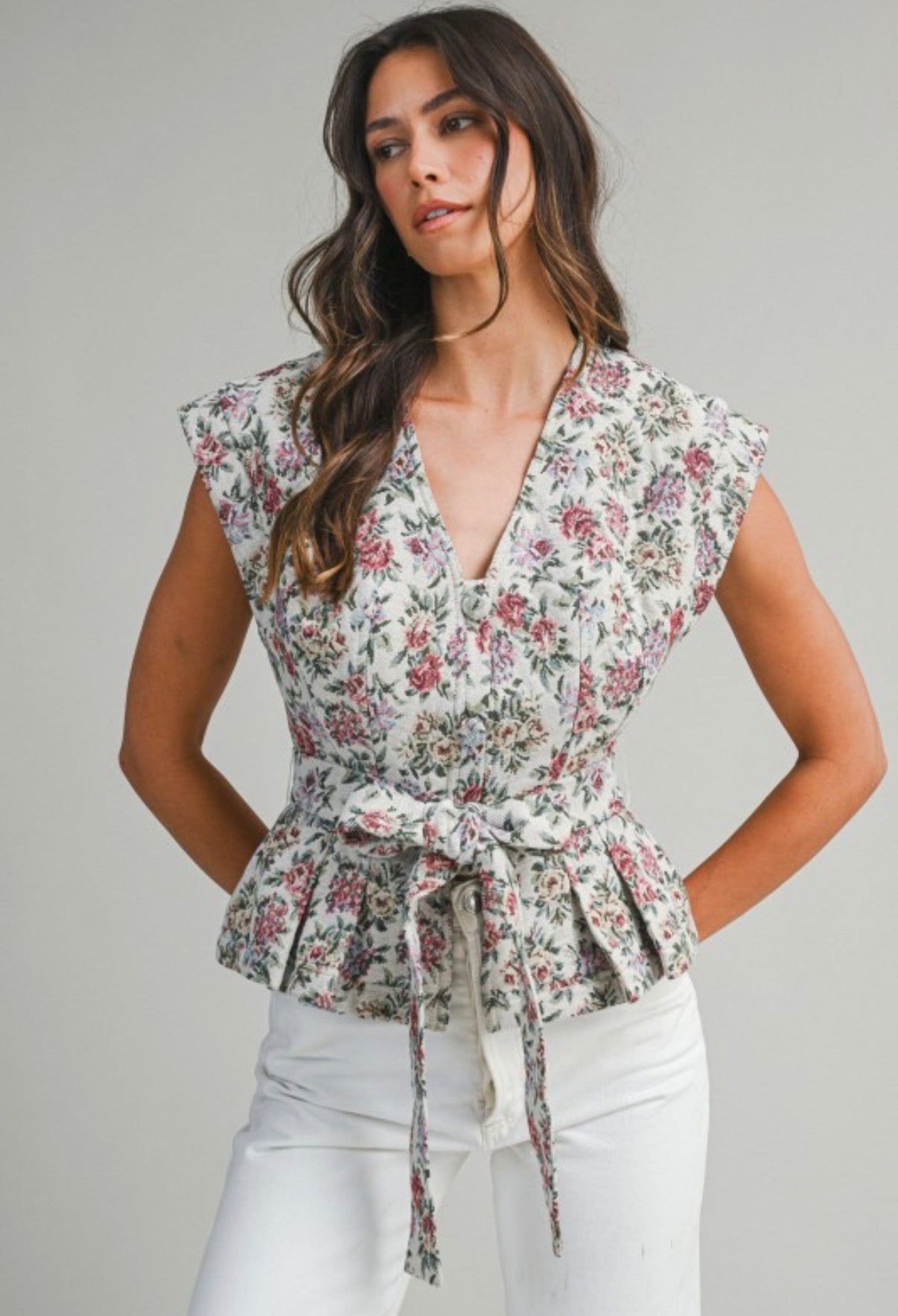Scarlett Tapestry Floral Print Peplum Top