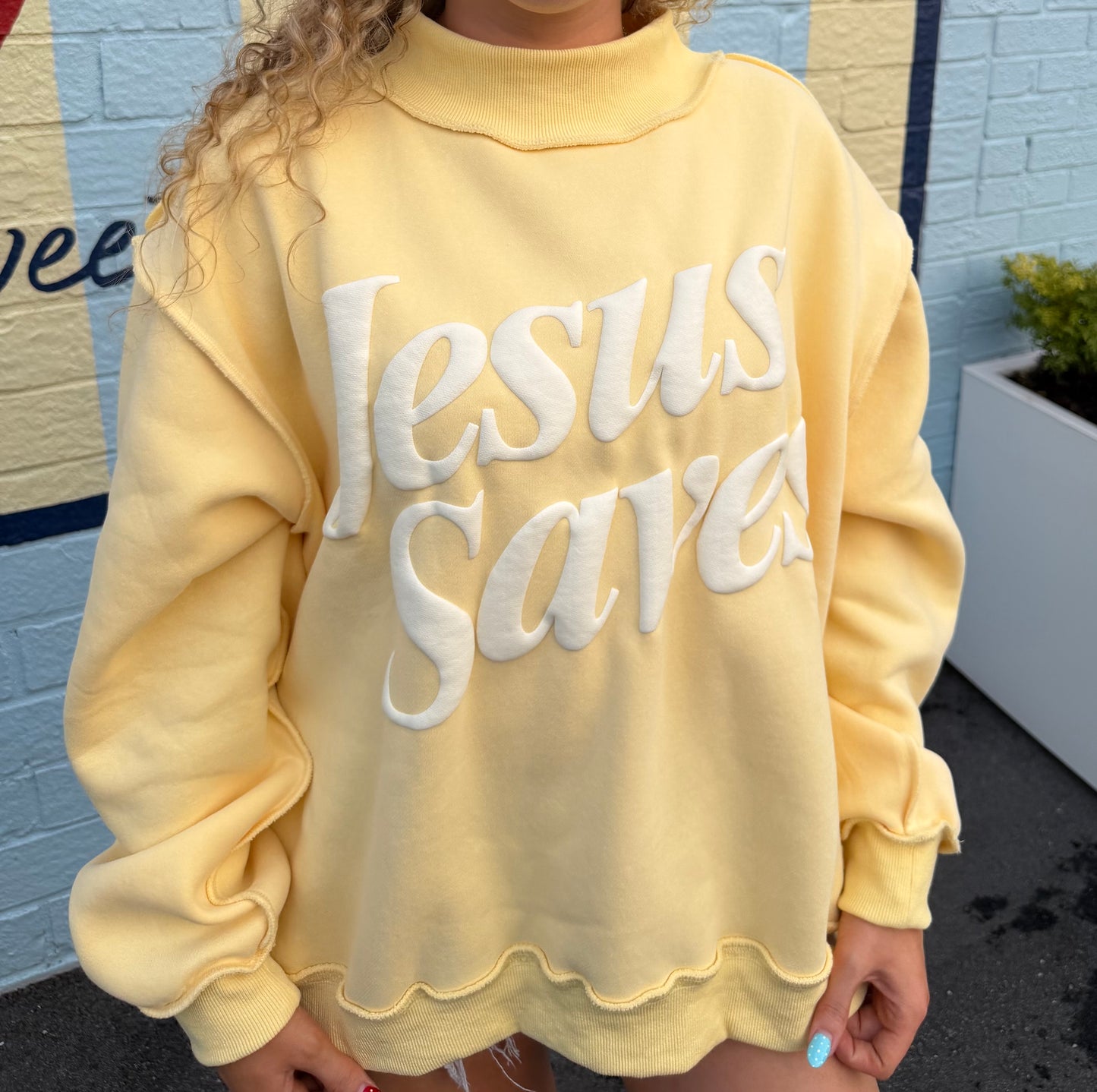 Jesus Saves Mockneck in Butter Yellow