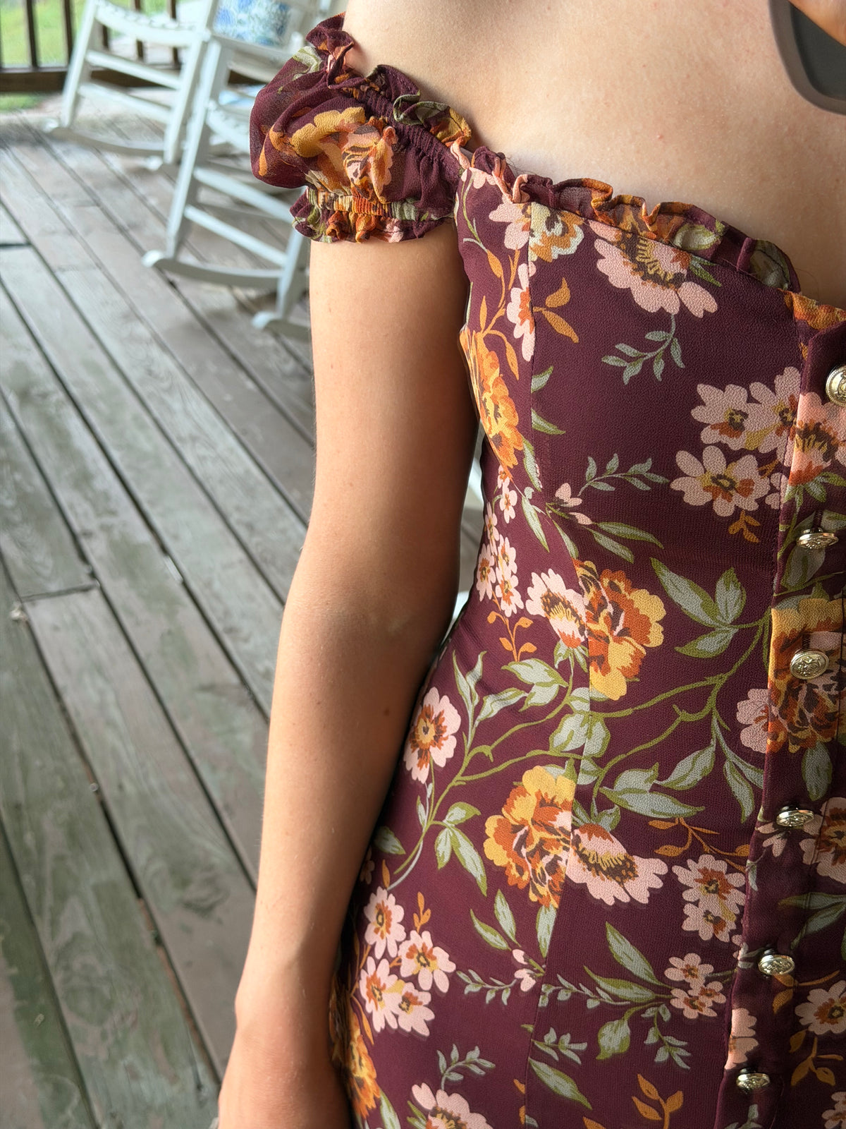 Lauren Floral Wine Midi Dress