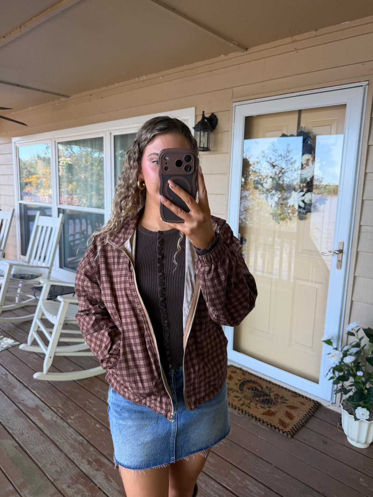 Apple Orchard Plaid Windbreaker Jacket