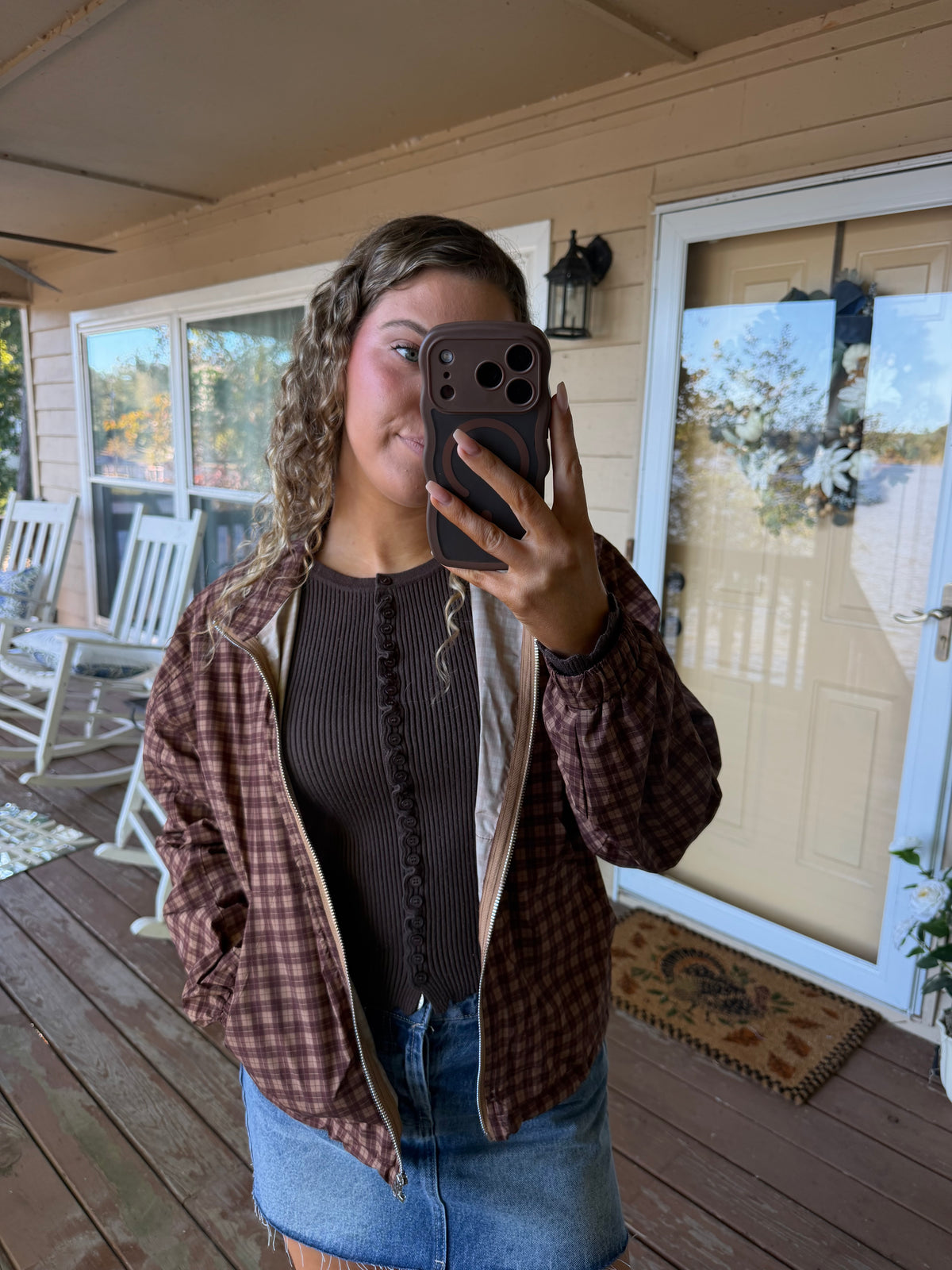 Apple Orchard Plaid Windbreaker Jacket