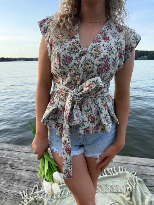 Scarlett Tapestry Floral Print Peplum Top