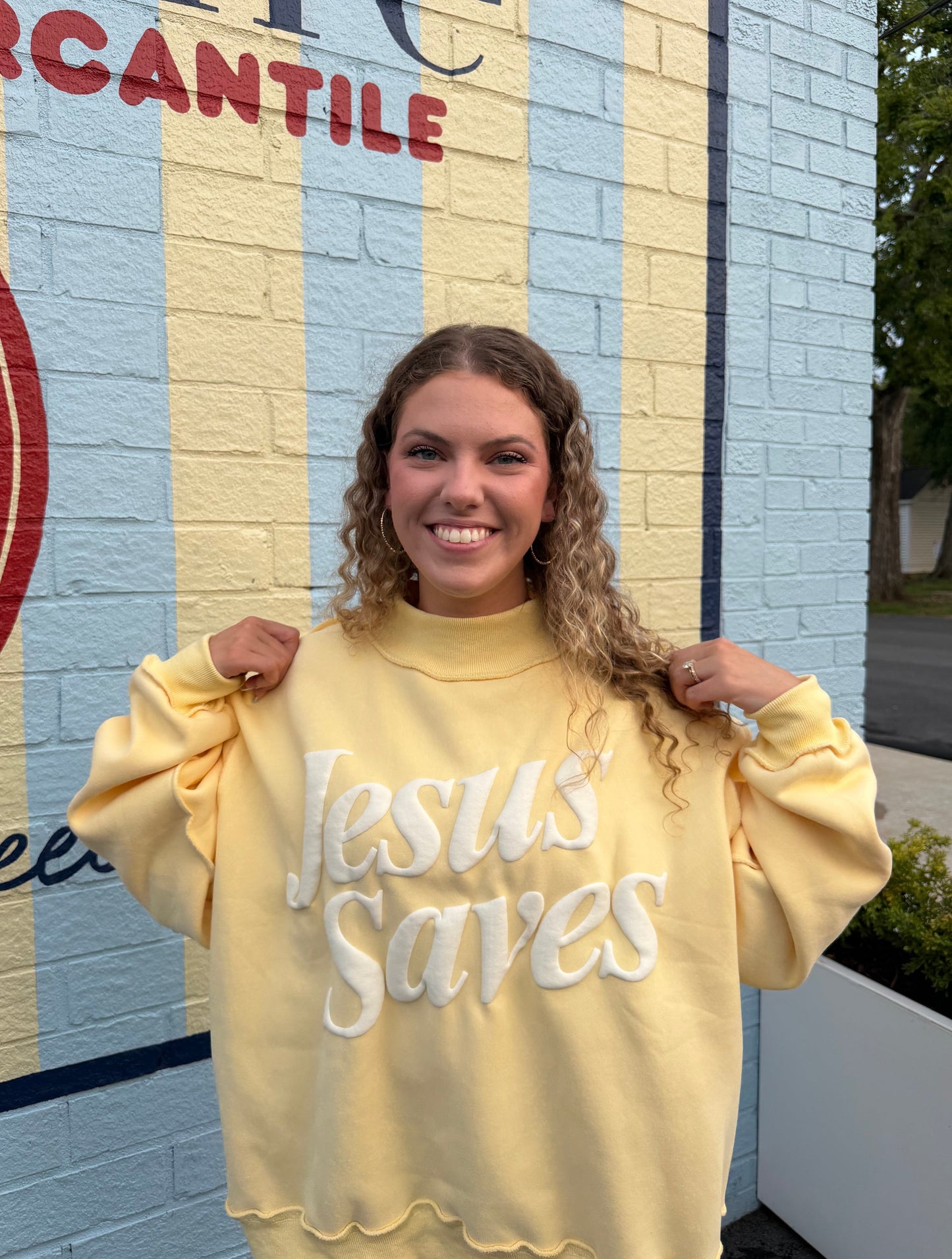 Jesus Saves Mockneck in Butter Yellow
