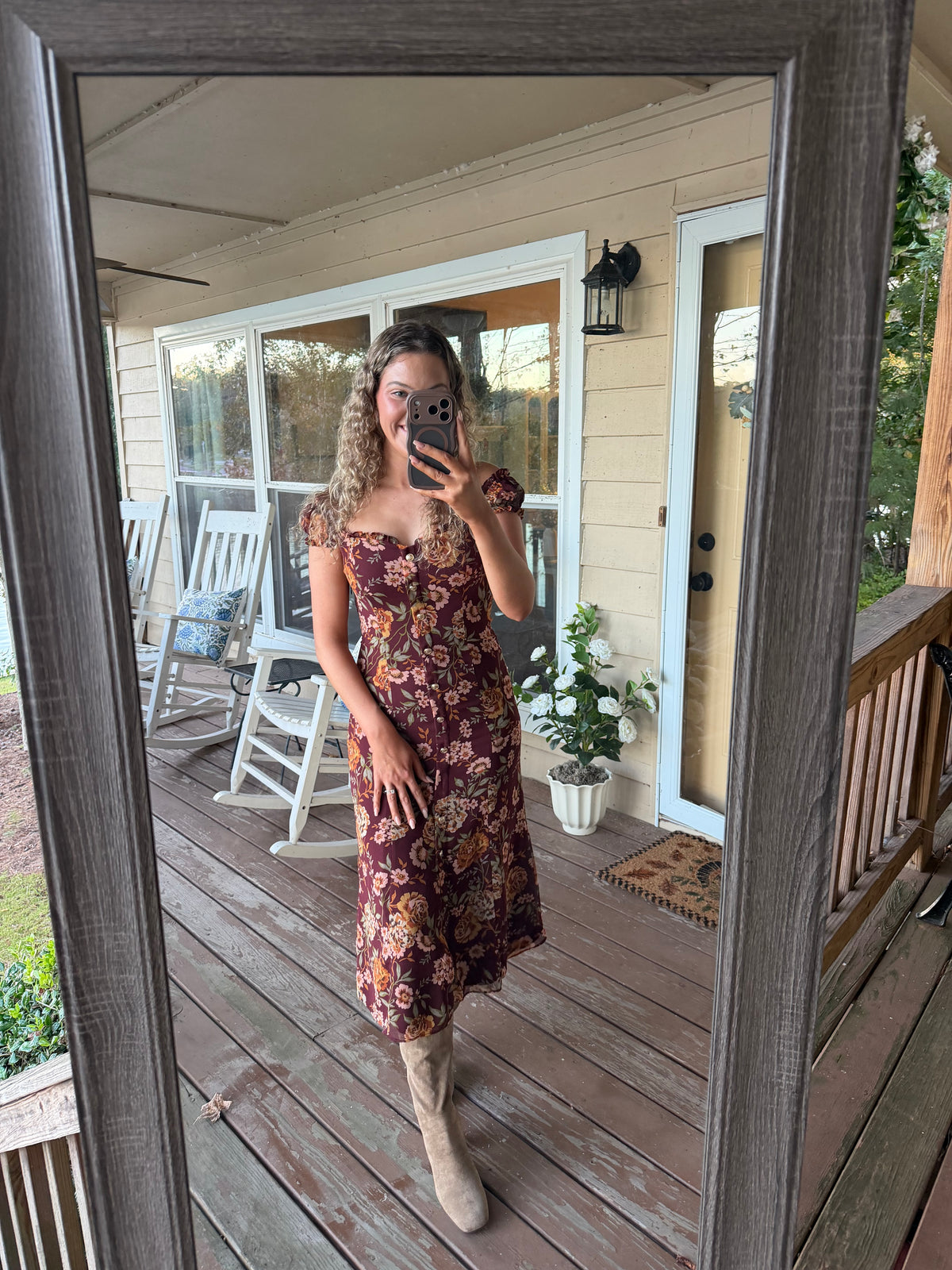 Lauren Floral Wine Midi Dress