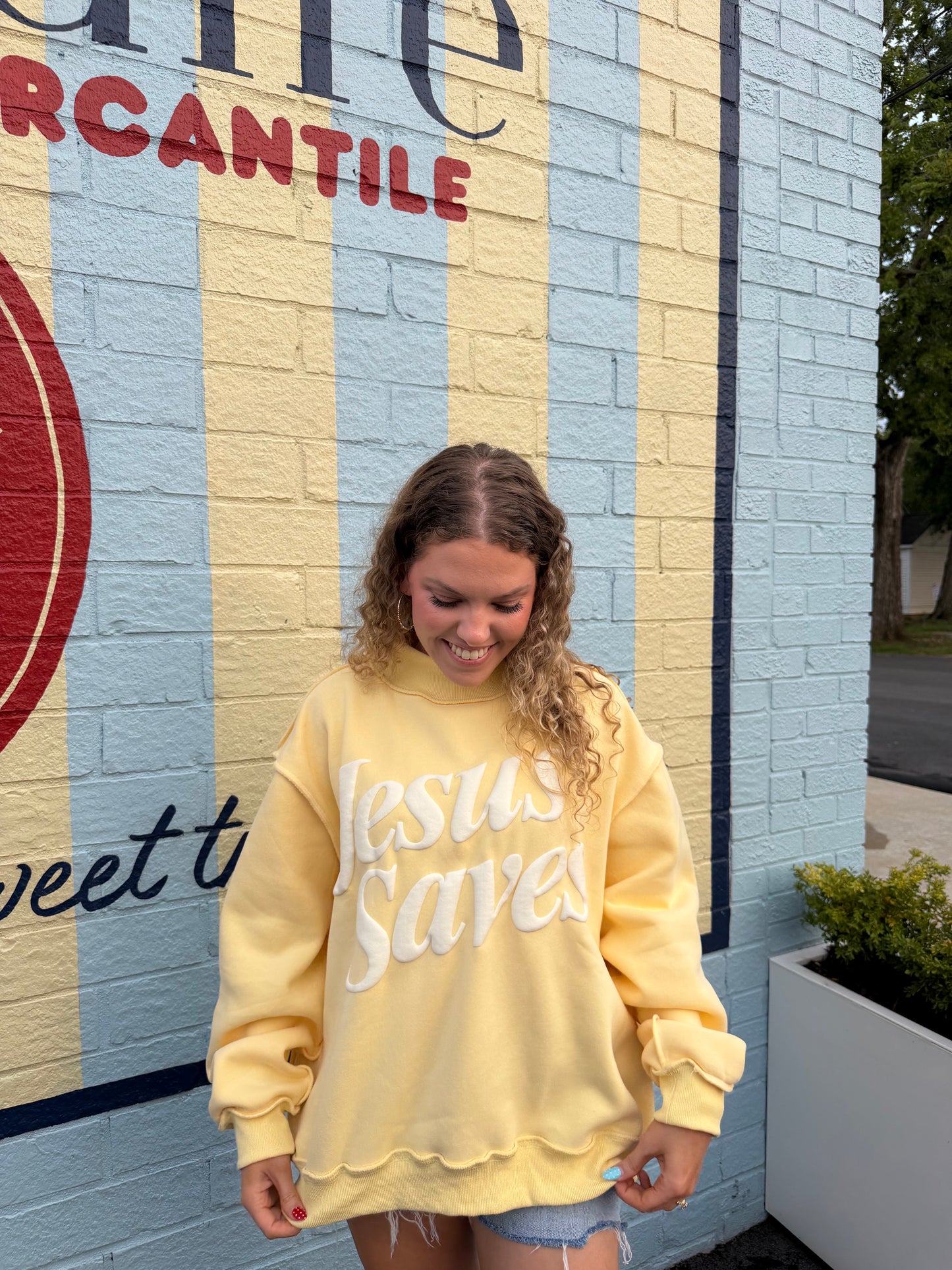 Jesus Saves Mockneck in Butter Yellow